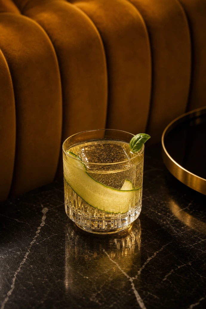 Jardin de la Maison cocktail with cucumber and basil